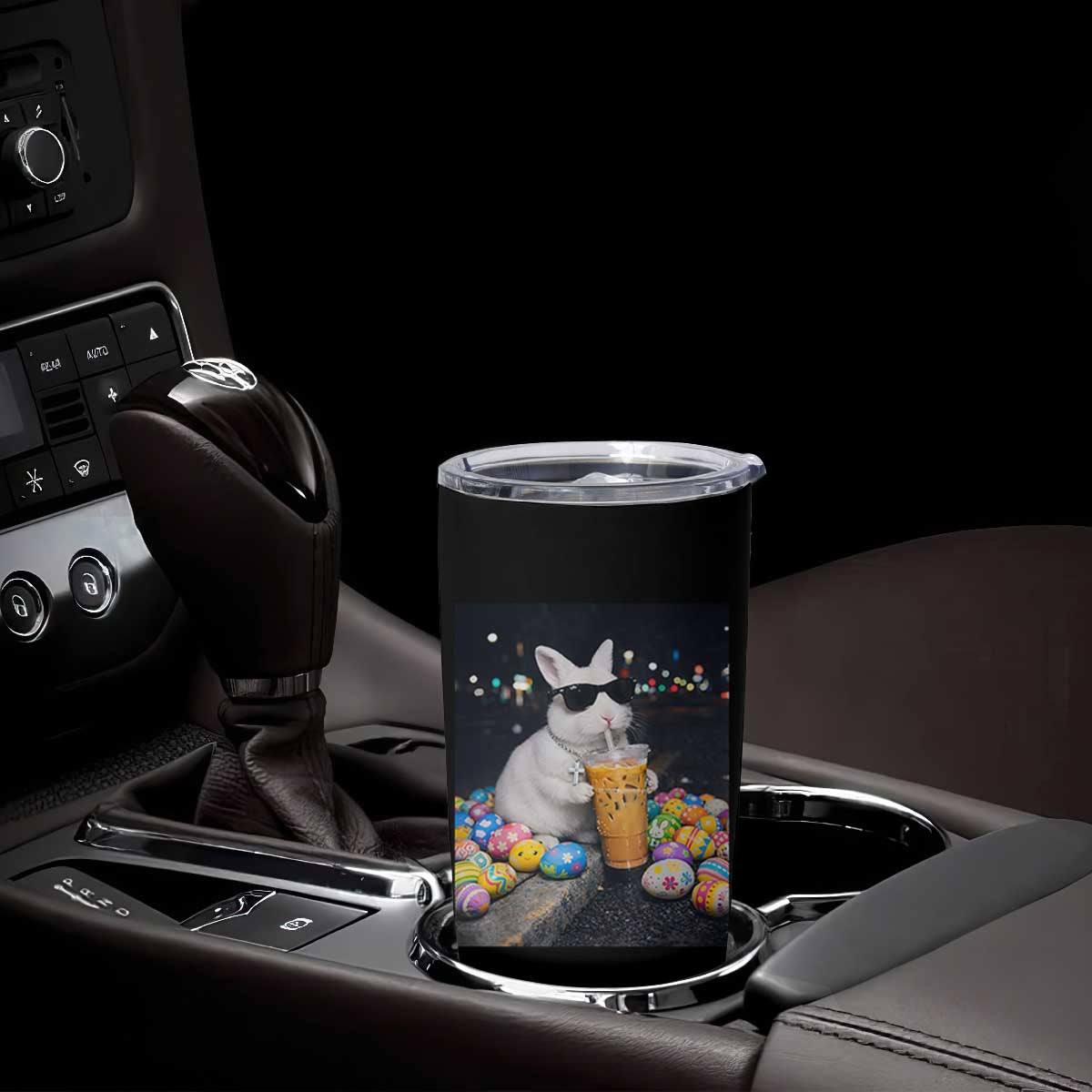 Cool Easter Bunny Drinking Iced Coffee Graphic Tumbler Cup Funny Sunglasses Rabbit Spring Aesthetic TS02 Print Your Wear