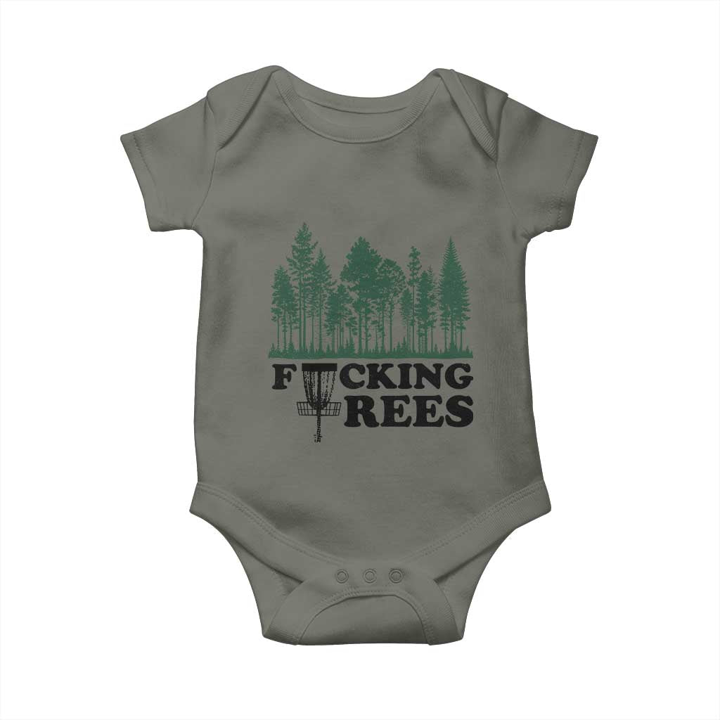 Funny Forest Disc Golf Humor Fcking Trees Baby Onesie TS02 Military Green Print Your Wear
