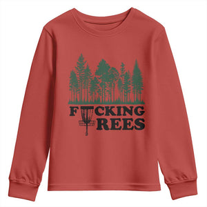 Funny Forest Disc Golf Humor Fcking Trees Youth Sweatshirt TS02 Red Print Your Wear