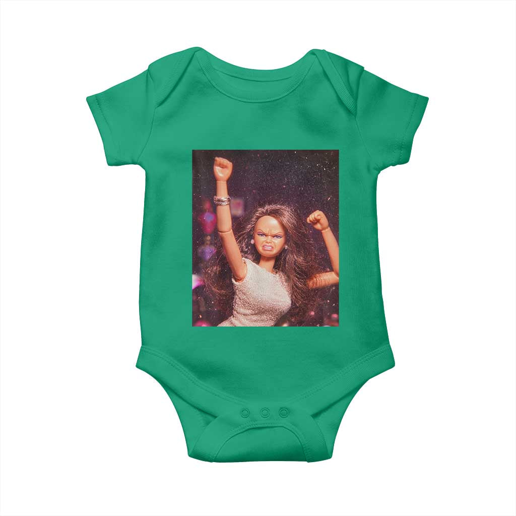 Funny Angry Doll Face Meme Graphic Baby Onesie Unhinged Baby Stankface Reaction TS02 Irish Green Print Your Wear