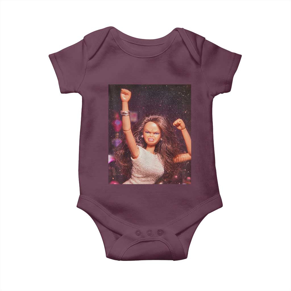Funny Angry Doll Face Meme Graphic Baby Onesie Unhinged Baby Stankface Reaction TS02 Maroon Print Your Wear