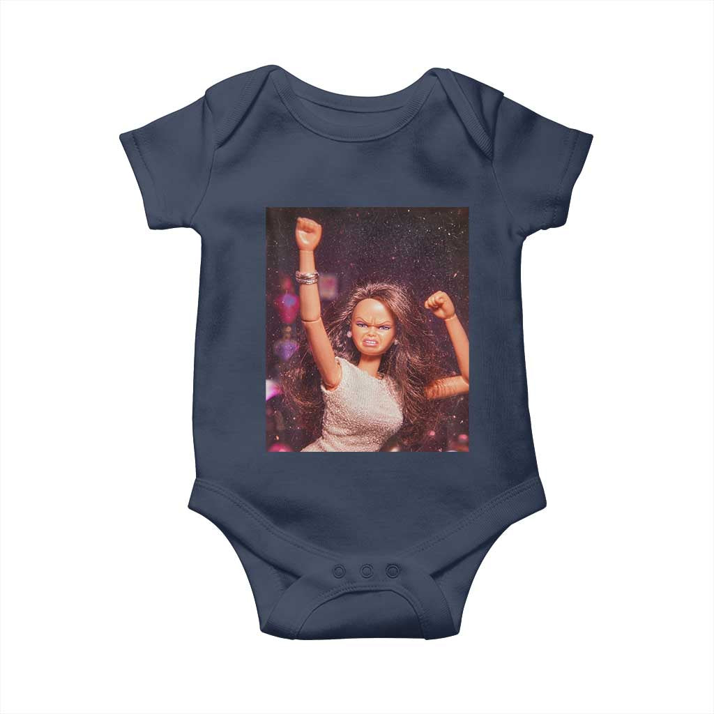 Funny Angry Doll Face Meme Graphic Baby Onesie Unhinged Baby Stankface Reaction TS02 Navy Print Your Wear