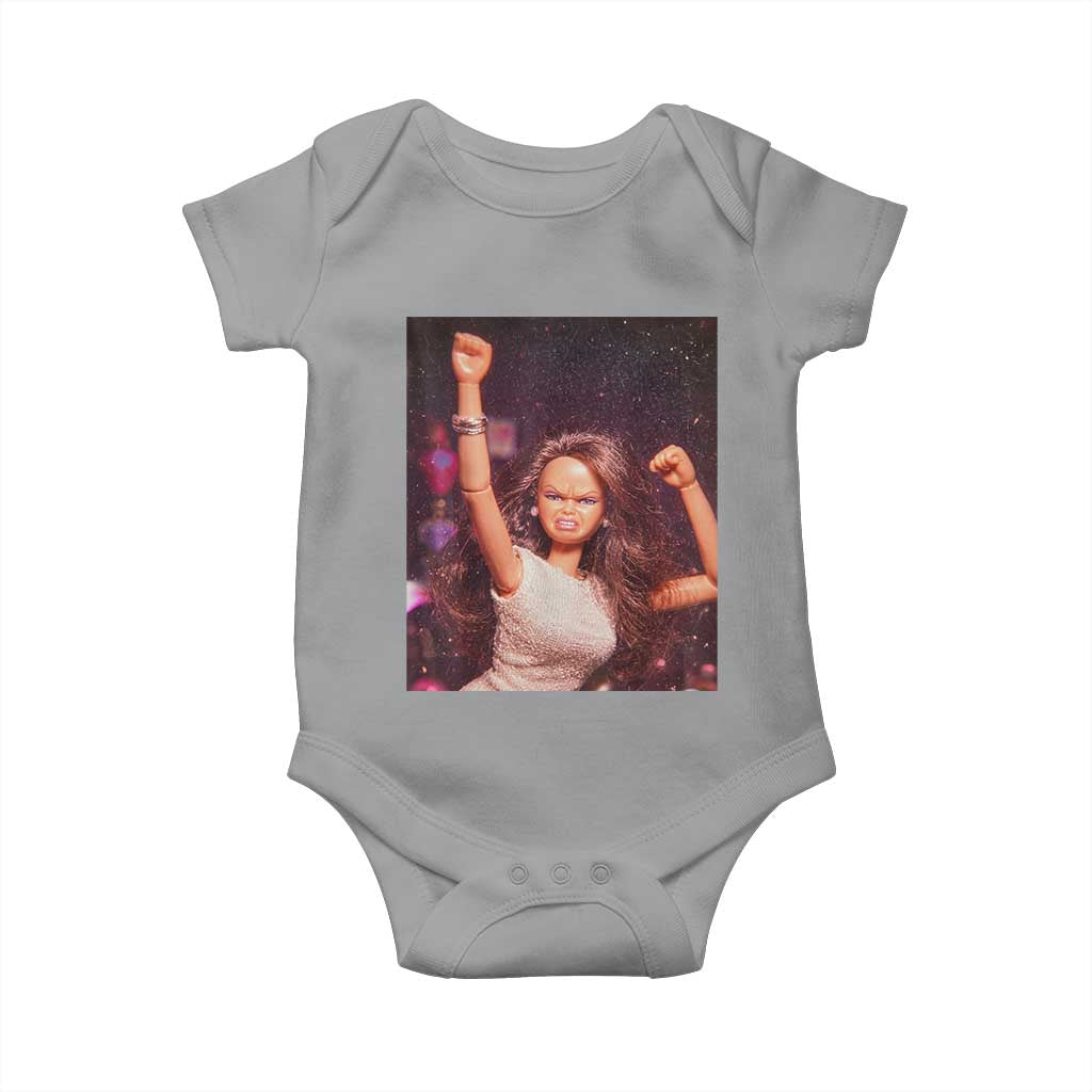 Funny Angry Doll Face Meme Graphic Baby Onesie Unhinged Baby Stankface Reaction TS02 Sport Gray Print Your Wear