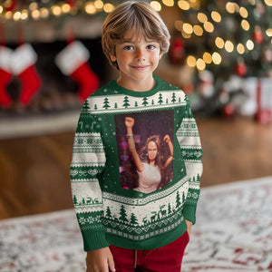 Funny Angry Doll Face Meme Graphic Ugly Christmas Sweater Unhinged Baby Stankface Reaction TS02 Forest Green Beige Print Your Wear