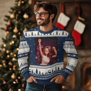 Funny Angry Doll Face Meme Graphic Ugly Christmas Sweater Unhinged Baby Stankface Reaction TS02 Navy Beige Print Your Wear