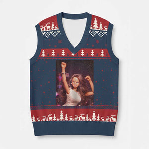 Funny Angry Doll Face Meme Graphic V-Neck Knit Sweater Vest Unhinged Baby Stankface Reaction TS02 Navy Red Print Your Wear