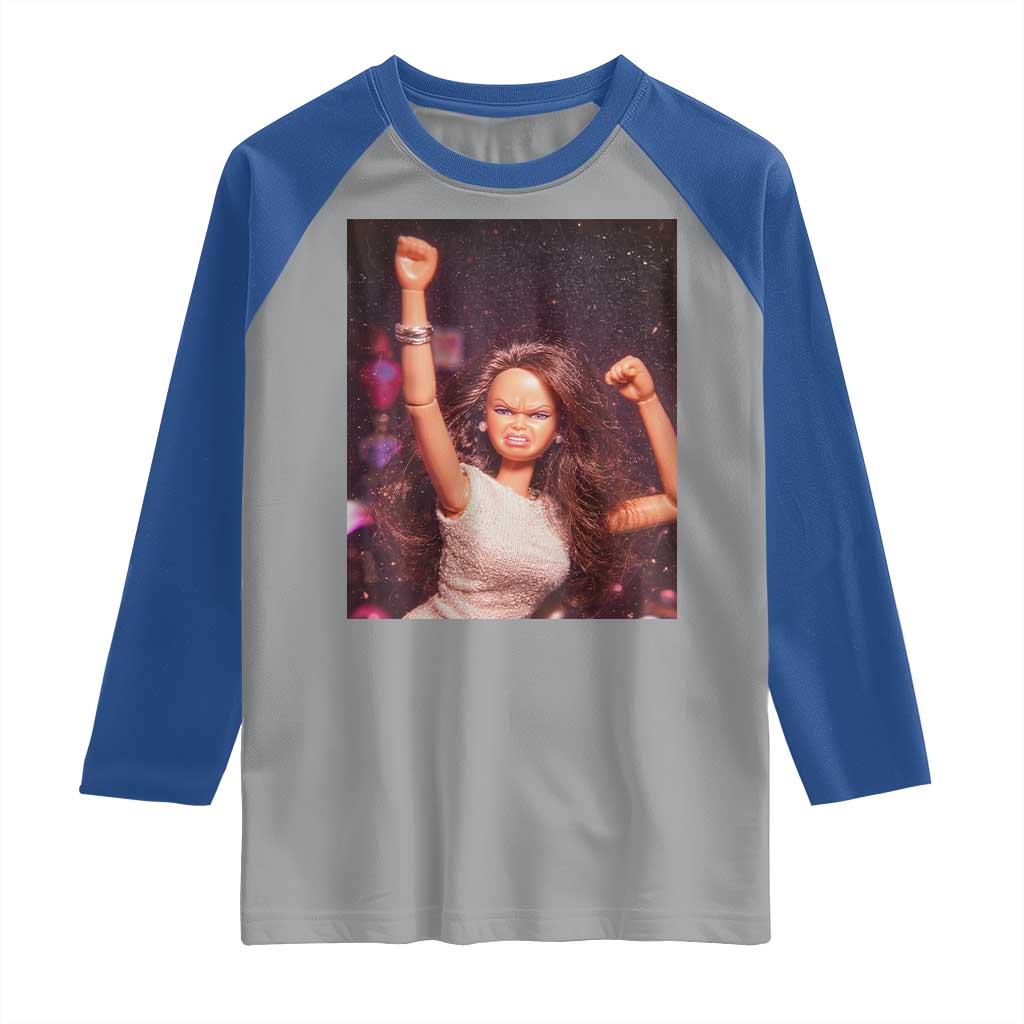 Funny Angry Doll Face Meme Graphic Raglan Shirt Unhinged Baby Stankface Reaction TS02 Sport Gray Royal Print Your Wear