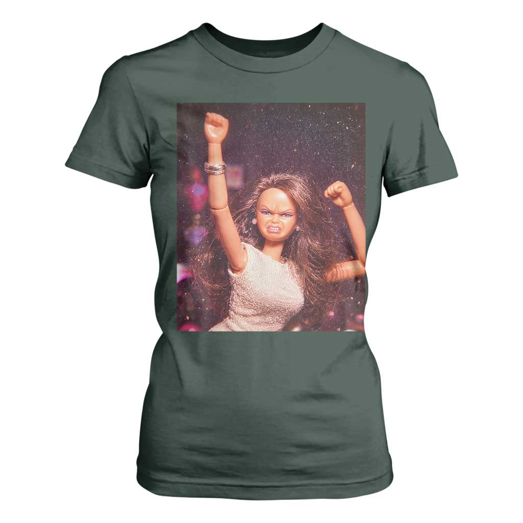Funny Angry Doll Face Meme Graphic T Shirt For Women Unhinged Baby Stankface Reaction TS02 Dark Forest Green Print Your Wear