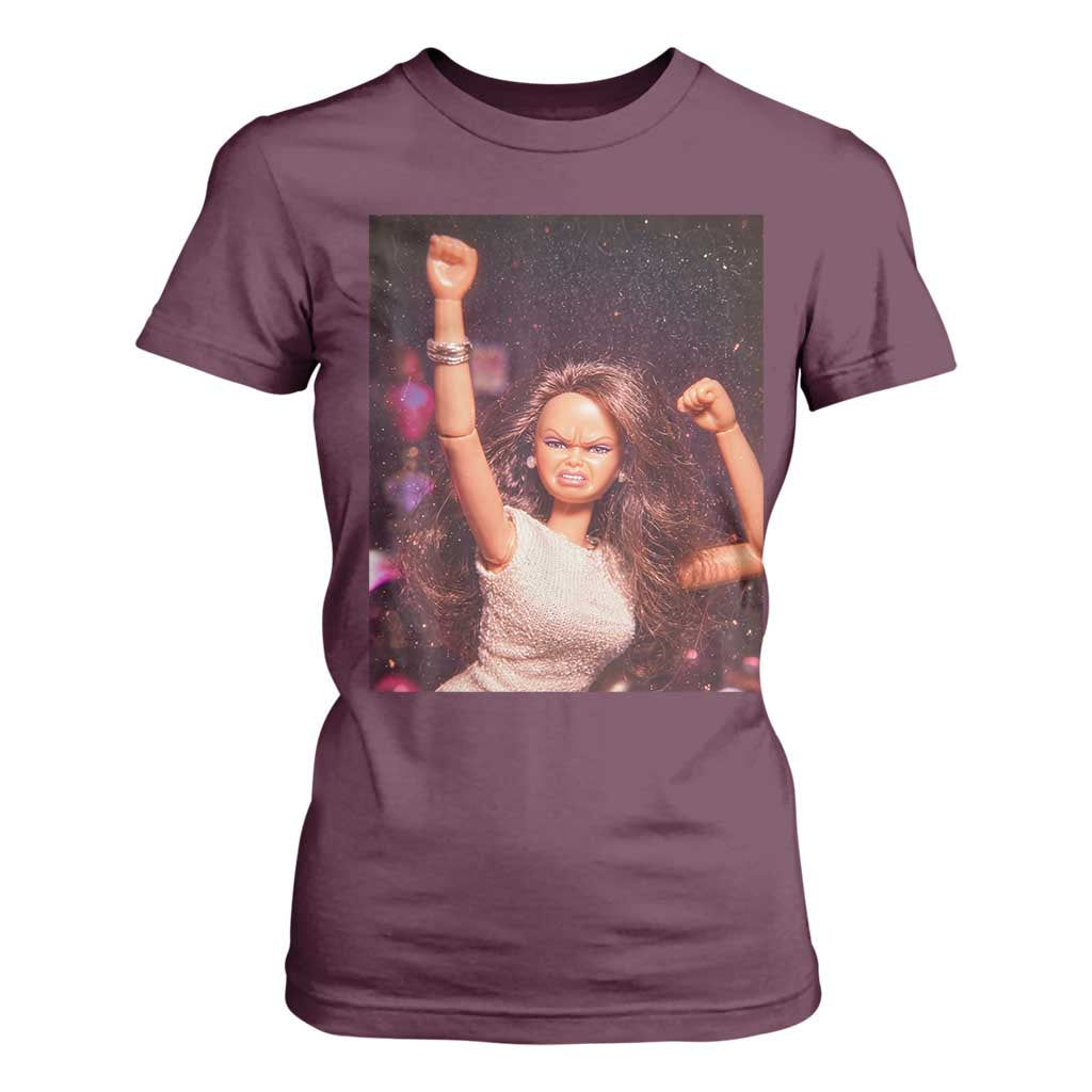 Funny Angry Doll Face Meme Graphic T Shirt For Women Unhinged Baby Stankface Reaction TS02 Maroon Print Your Wear