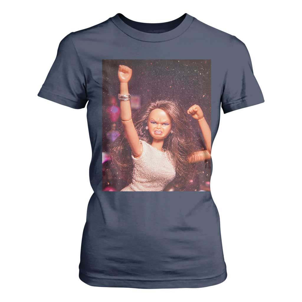 Funny Angry Doll Face Meme Graphic T Shirt For Women Unhinged Baby Stankface Reaction TS02 Navy Print Your Wear