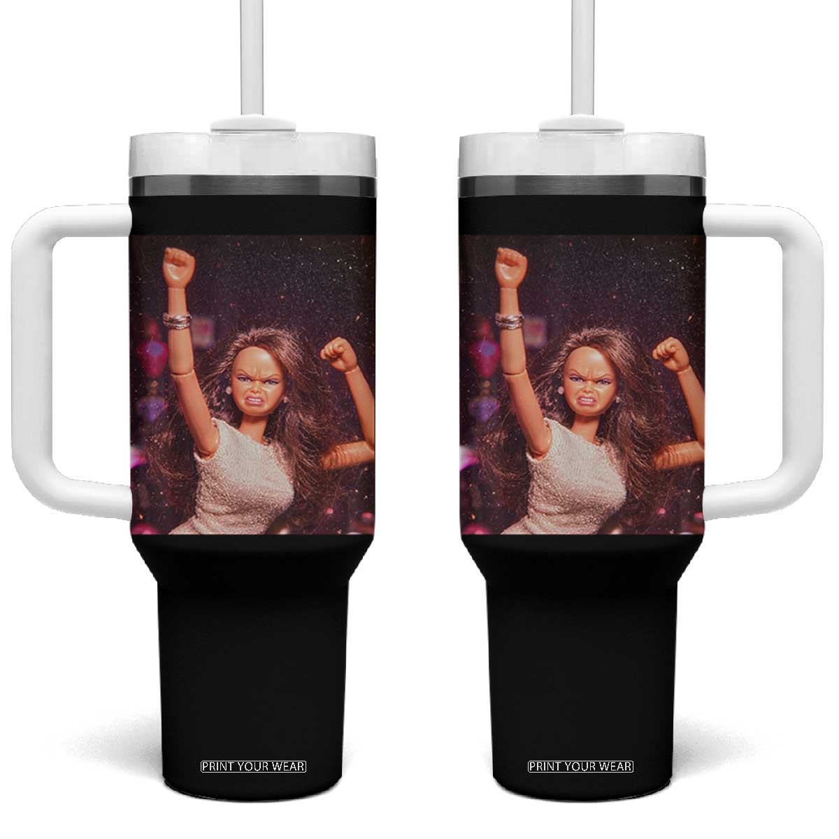 Funny Angry Doll Face Meme Graphic Tumbler With Handle Unhinged Baby Stankface Reaction TS02 One Size: 40 oz Black Print Your Wear