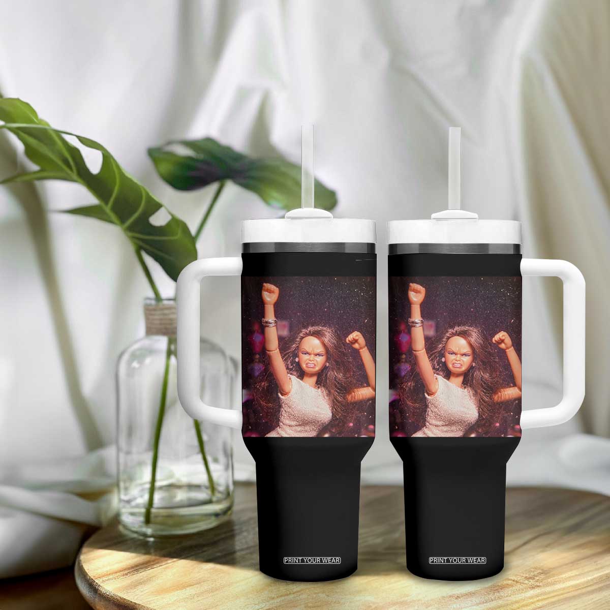 Funny Angry Doll Face Meme Graphic Tumbler With Handle Unhinged Baby Stankface Reaction TS02 Print Your Wear