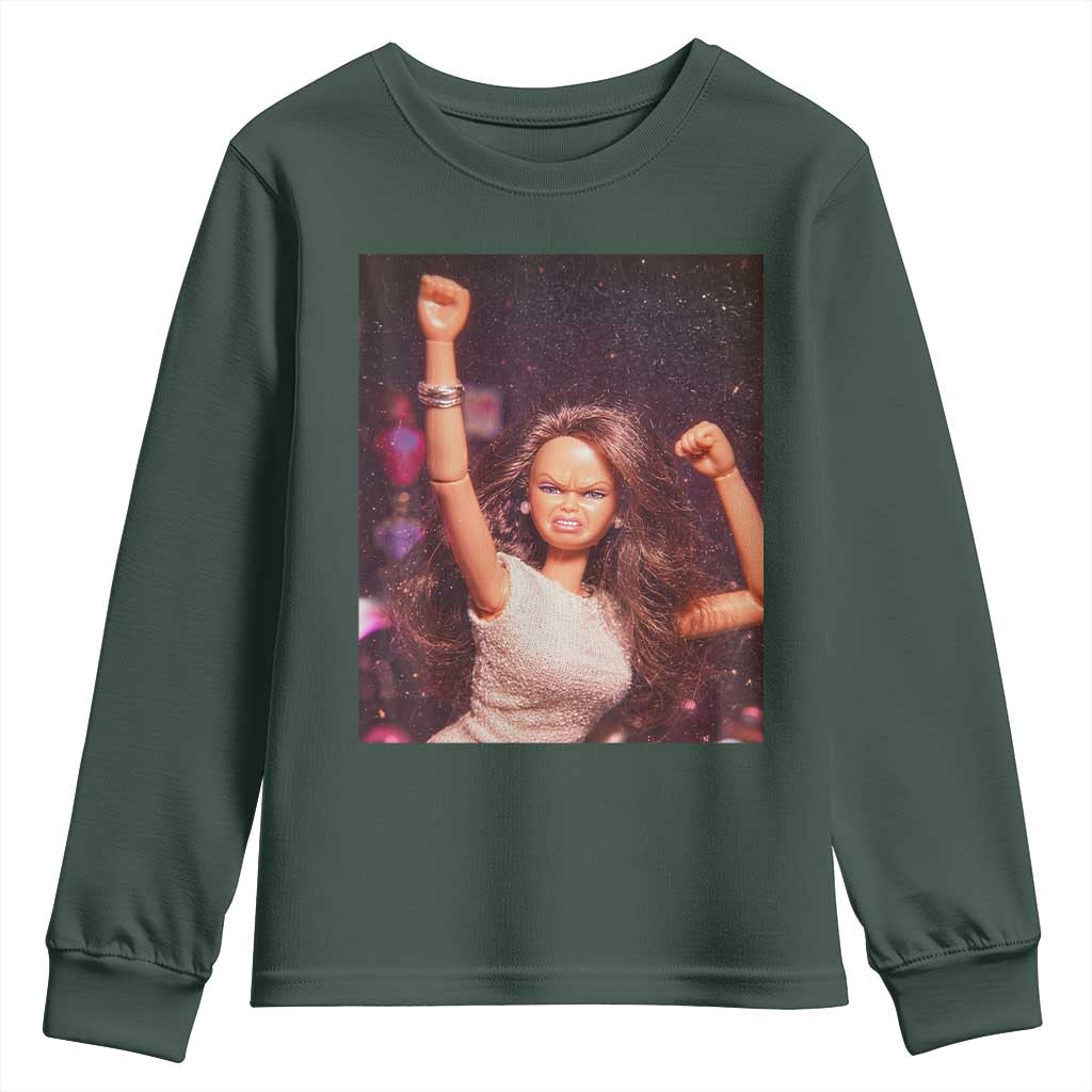 Funny Angry Doll Face Meme Graphic Youth Sweatshirt Unhinged Baby Stankface Reaction TS02 Dark Forest Green Print Your Wear