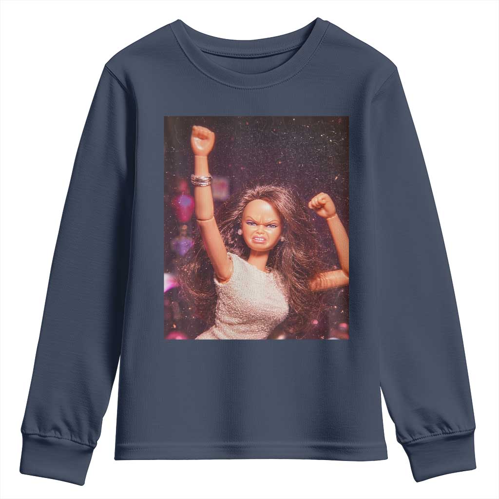 Funny Angry Doll Face Meme Graphic Youth Sweatshirt Unhinged Baby Stankface Reaction TS02 Navy Print Your Wear