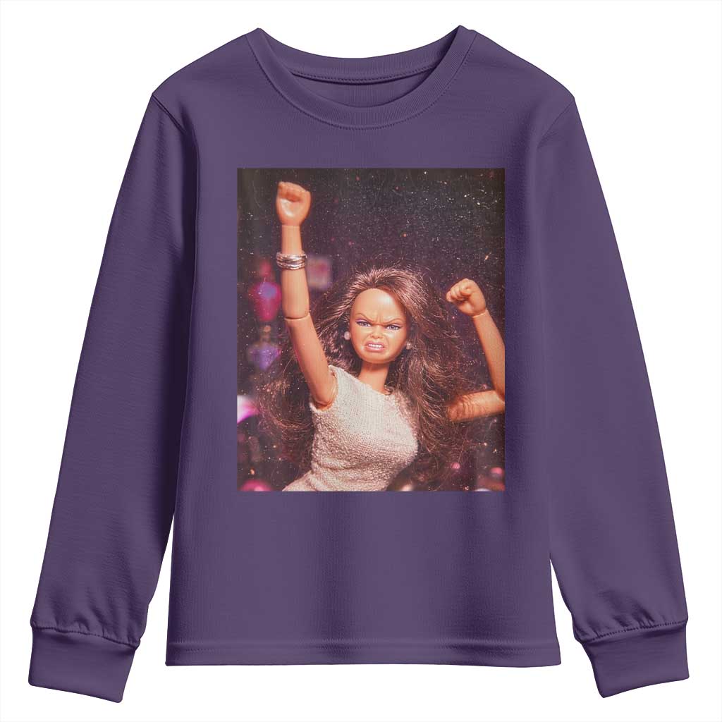 Funny Angry Doll Face Meme Graphic Youth Sweatshirt Unhinged Baby Stankface Reaction TS02 Purple Print Your Wear