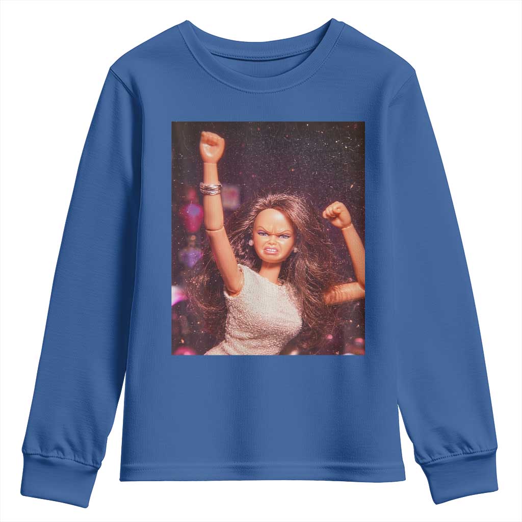 Funny Angry Doll Face Meme Graphic Youth Sweatshirt Unhinged Baby Stankface Reaction TS02 Royal Blue Print Your Wear