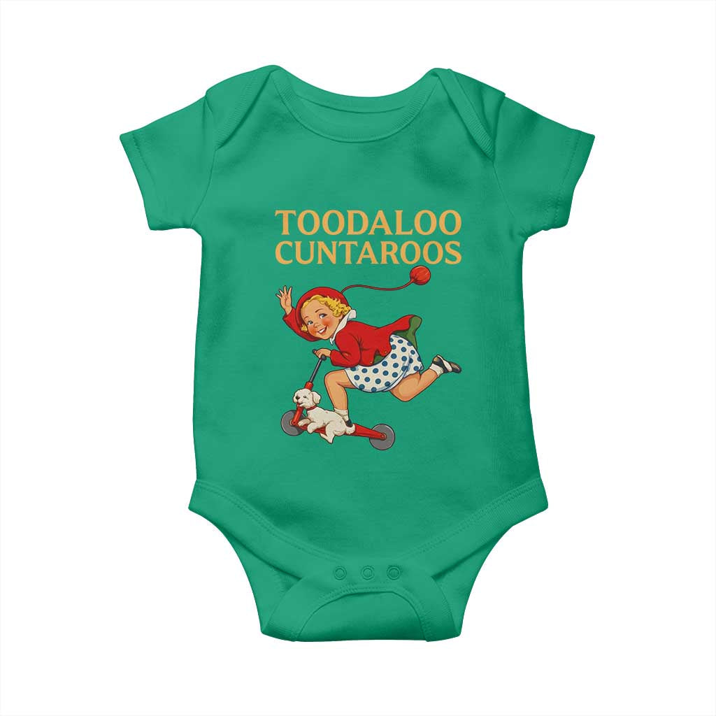 Toodaloo Cuntaroos Funny Offensive Retro Goodbye Baby Onesie Vintage Scooter Girl Cartoon Edgy Adult Humor TS02 Irish Green Print Your Wear