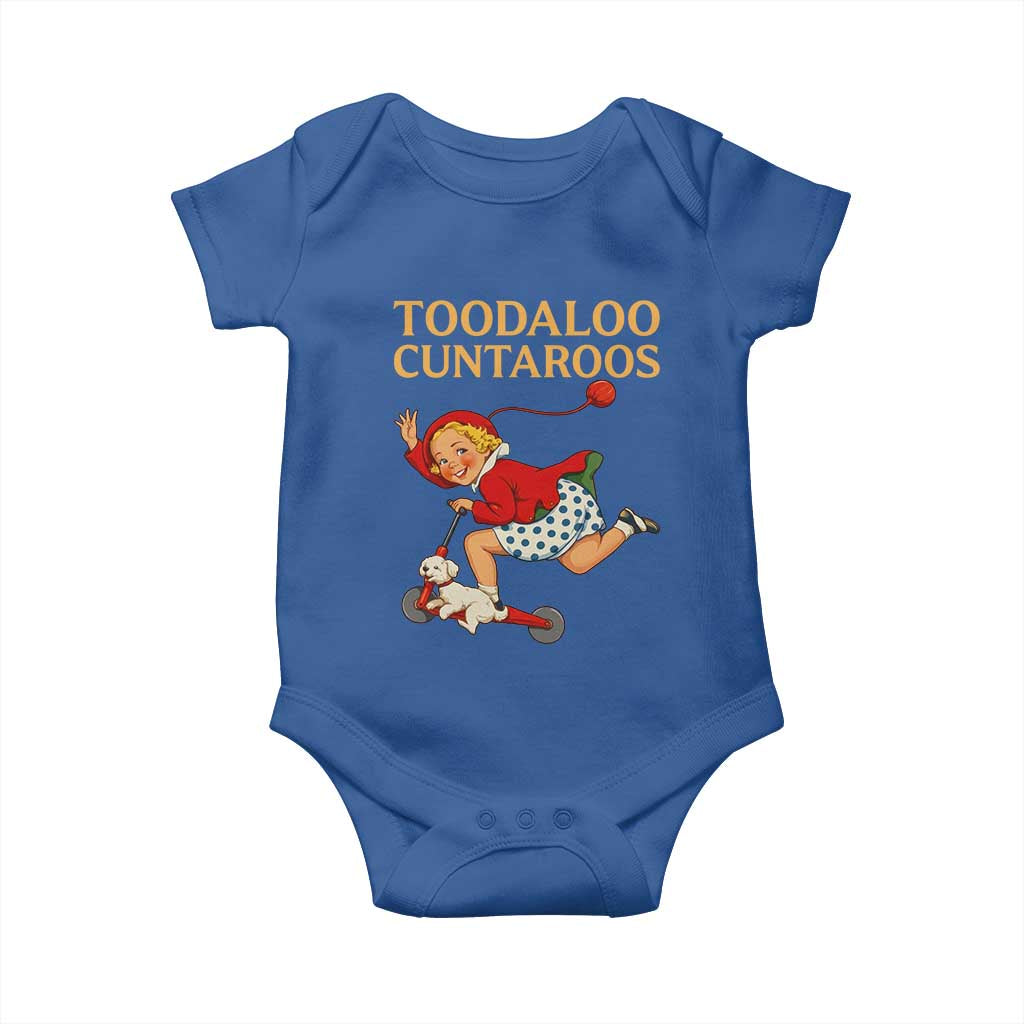 Toodaloo Cuntaroos Funny Offensive Retro Goodbye Baby Onesie Vintage Scooter Girl Cartoon Edgy Adult Humor TS02 Royal Blue Print Your Wear
