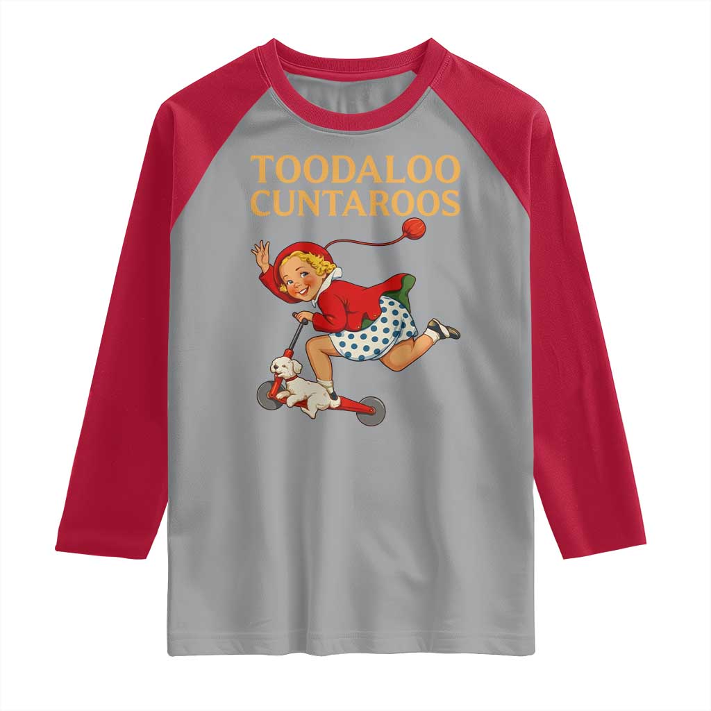 Toodaloo Cuntaroos Funny Offensive Retro Goodbye Raglan Shirt Vintage Scooter Girl Cartoon Edgy Adult Humor TS02 Sport Gray Red Print Your Wear
