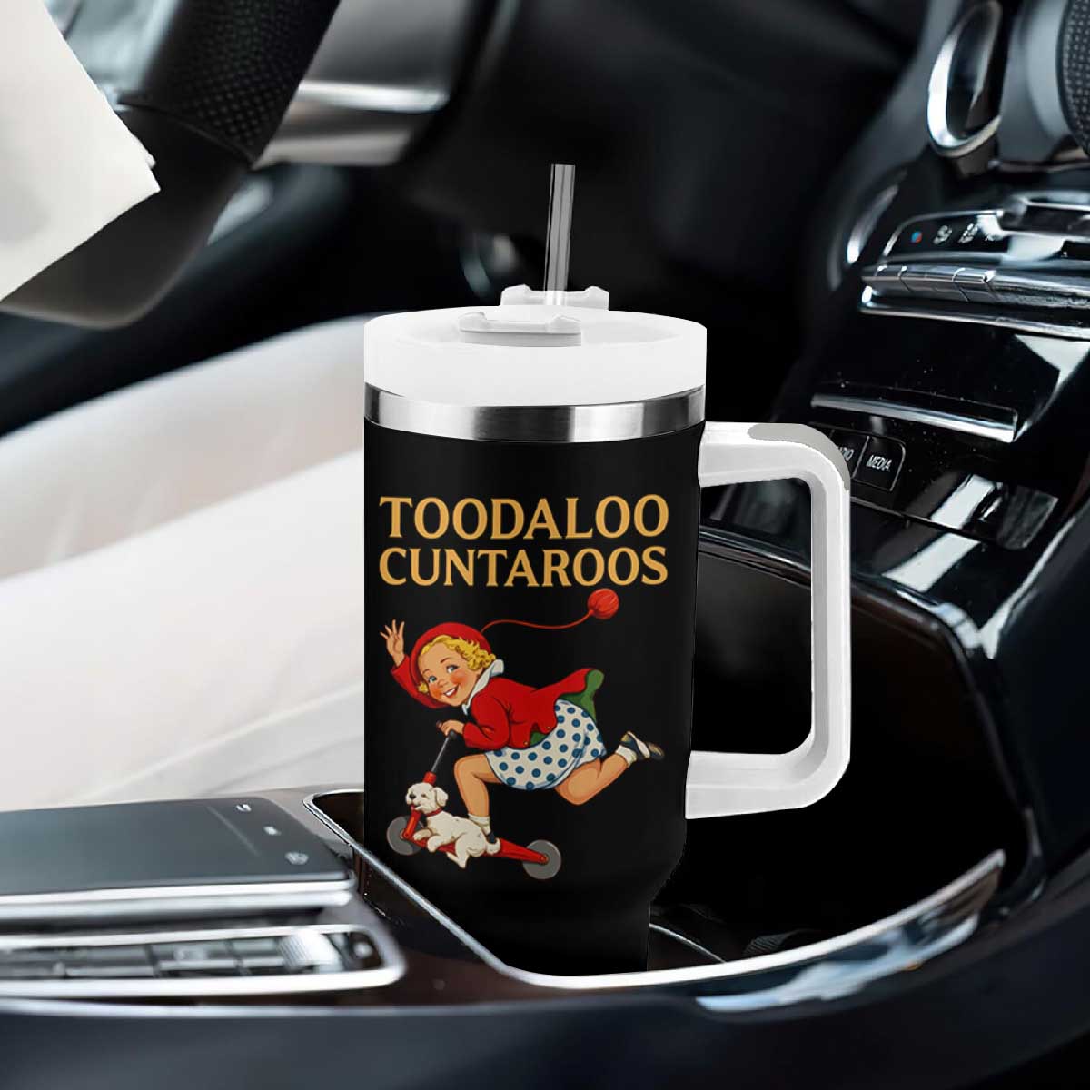 Toodaloo Cuntaroos Funny Offensive Retro Goodbye Tumbler With Handle Vintage Scooter Girl Cartoon Edgy Adult Humor TS02 Print Your Wear