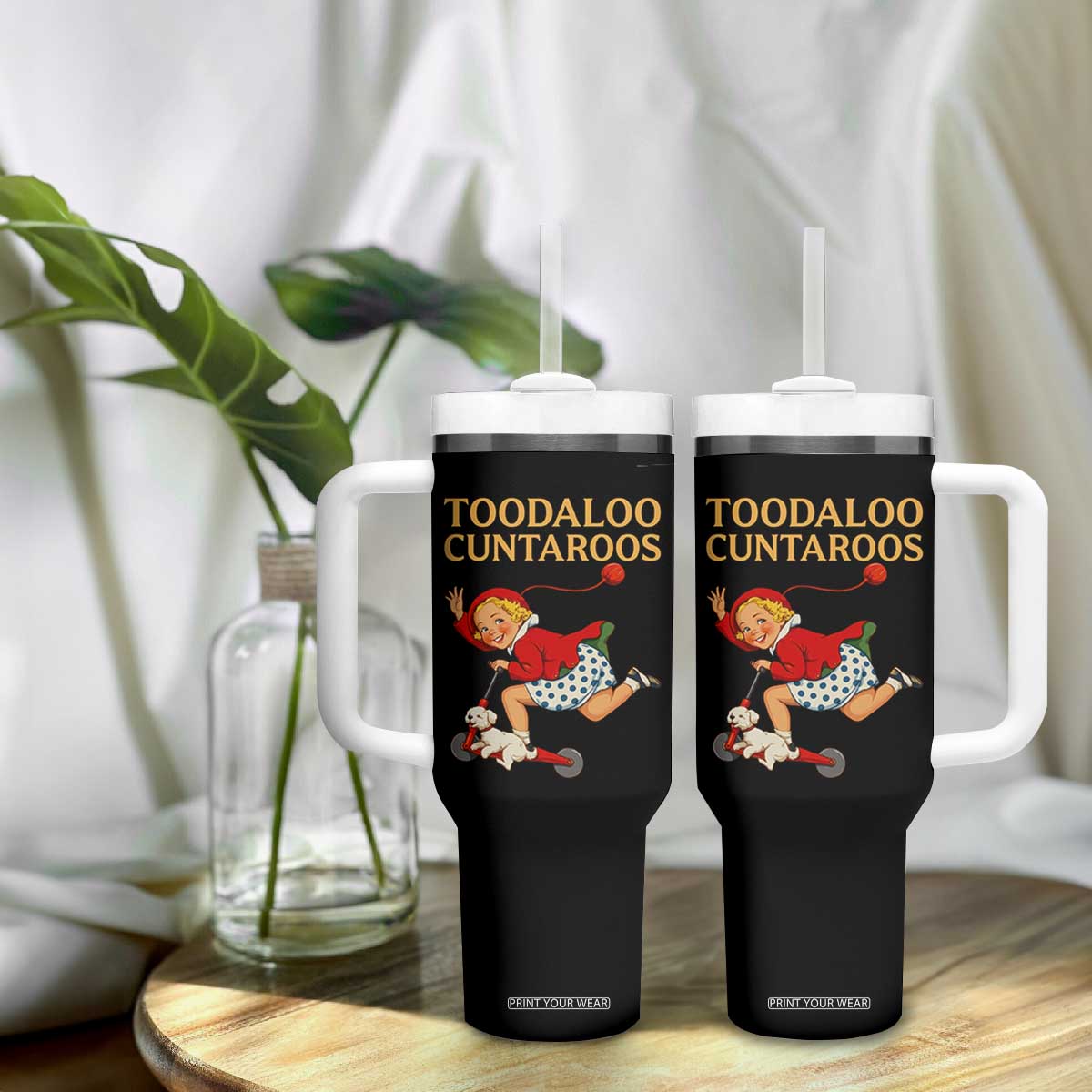 Toodaloo Cuntaroos Funny Offensive Retro Goodbye Tumbler With Handle Vintage Scooter Girl Cartoon Edgy Adult Humor TS02 Print Your Wear