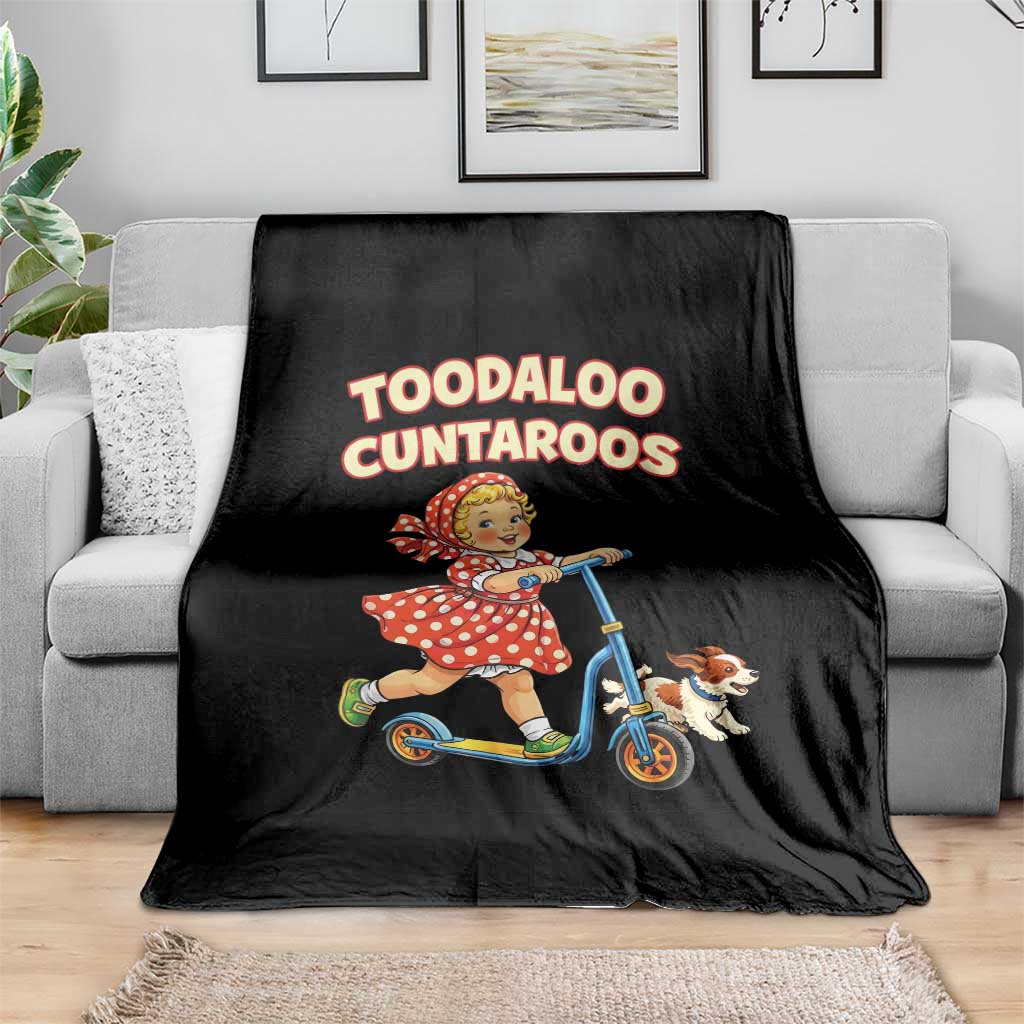 Toodaloo Cuntaroos Retro Scooter Girl Throw Blanket Funny Offensive Retro Goodbye Meme Dark Humor TS02 Print Your Wear