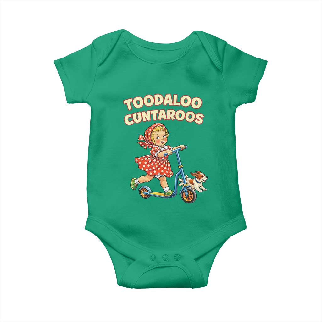 Toodaloo Cuntaroos Retro Scooter Girl Baby Onesie Funny Offensive Retro Goodbye Meme Dark Humor TS02 Irish Green Print Your Wear