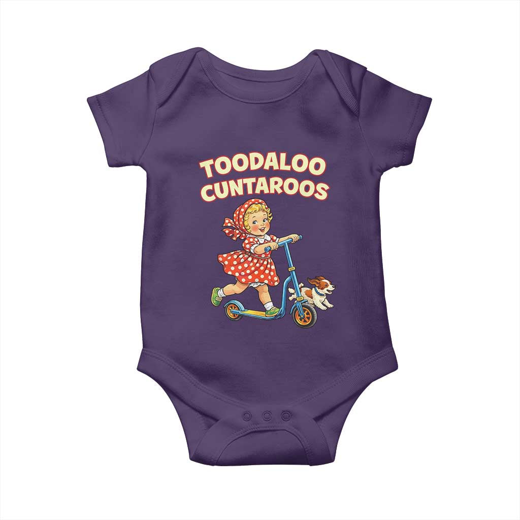 Toodaloo Cuntaroos Retro Scooter Girl Baby Onesie Funny Offensive Retro Goodbye Meme Dark Humor TS02 Purple Print Your Wear