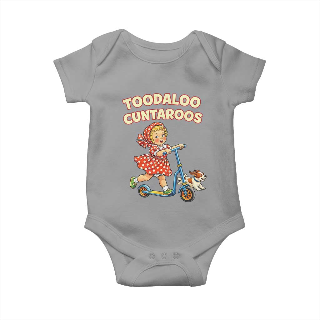 Toodaloo Cuntaroos Retro Scooter Girl Baby Onesie Funny Offensive Retro Goodbye Meme Dark Humor TS02 Sport Gray Print Your Wear