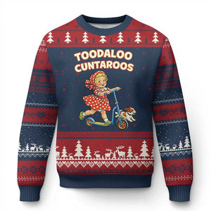Toodaloo Cuntaroos Retro Scooter Girl Ugly Christmas Sweater Funny Offensive Retro Goodbye Meme Dark Humor TS02 Navy Red Print Your Wear