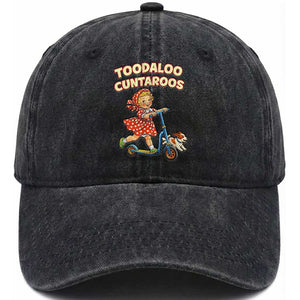 Toodaloo Cuntaroos Retro Scooter Girl Washed Cotton Baseball Cap Funny Offensive Retro Goodbye Meme Dark Humor TS02 Washed Cap Universal Fit Black Print Your Wear