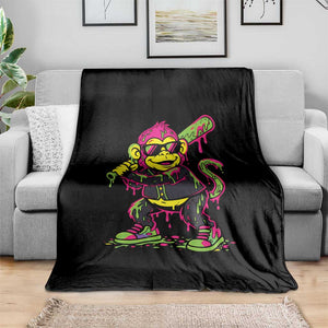 Neon Dripping Monkey Baseball Graphic Throw Blanket Ball Party Game Day Vibes TS02 Print Your Wear