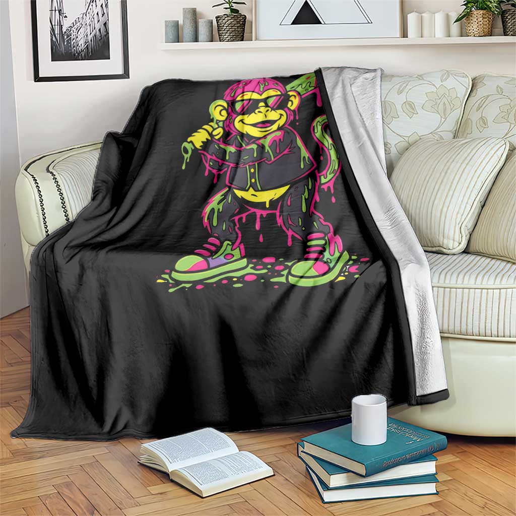Neon Dripping Monkey Baseball Graphic Throw Blanket Ball Party Game Day Vibes TS02 Print Your Wear