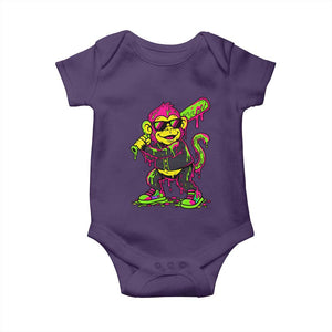 Neon Dripping Monkey Baseball Graphic Baby Onesie Ball Party Game Day Vibes TS02 Purple Print Your Wear