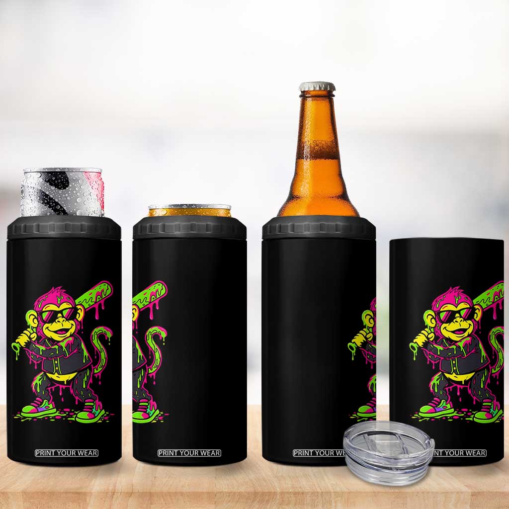 Neon Dripping Monkey Baseball Graphic 4 in 1 Can Cooler Tumbler Ball Party Game Day Vibes TS02 Print Your Wear