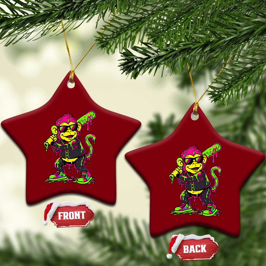 Neon Dripping Monkey Baseball Graphic Ceramic Ornament Ball Party Game Day Vibes TS02 Print Your Wear