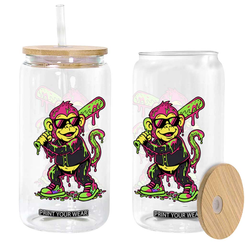 Neon Dripping Monkey Baseball Graphic Glass Can Ball Party Game Day Vibes TS02 Print Your Wear