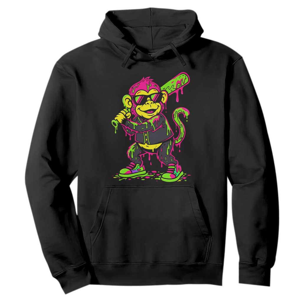 Neon Dripping Monkey Baseball Graphic Hoodie Ball Party Game Day Vibes TS02 Black Print Your Wear