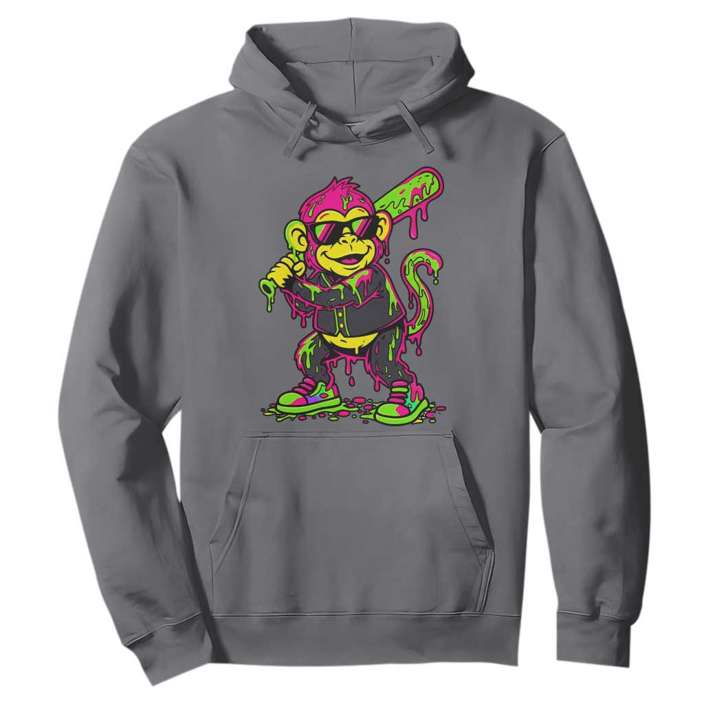 Neon Dripping Monkey Baseball Graphic Hoodie Ball Party Game Day Vibes TS02 Charcoal Print Your Wear