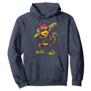 Neon Dripping Monkey Baseball Graphic Hoodie Ball Party Game Day Vibes TS02 Navy Print Your Wear