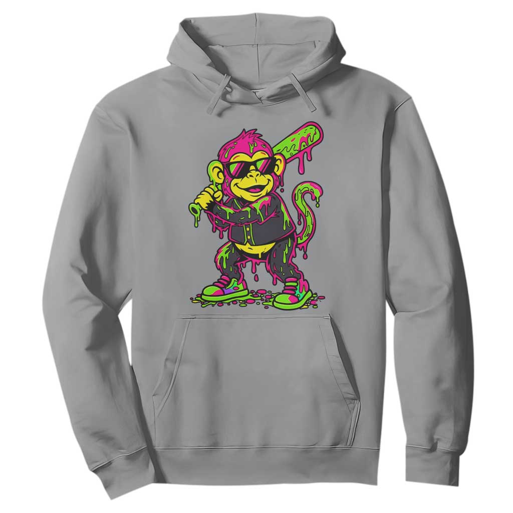 Neon Dripping Monkey Baseball Graphic Hoodie Ball Party Game Day Vibes TS02 Sport Gray Print Your Wear