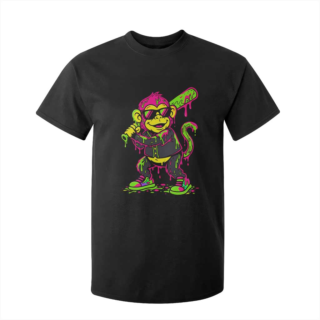Neon Dripping Monkey Baseball Graphic T Shirt For Kid Ball Party Game Day Vibes TS02 Black Print Your Wear