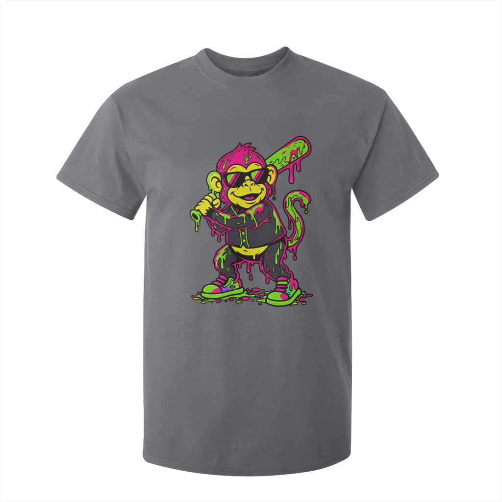 Neon Dripping Monkey Baseball Graphic T Shirt For Kid Ball Party Game Day Vibes TS02 Charcoal Print Your Wear