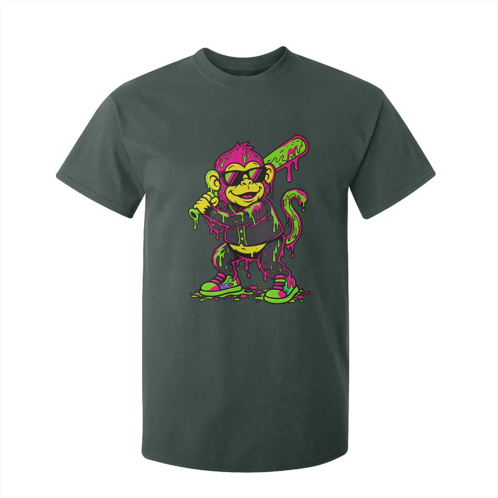 Neon Dripping Monkey Baseball Graphic T Shirt For Kid Ball Party Game Day Vibes TS02 Dark Forest Green Print Your Wear