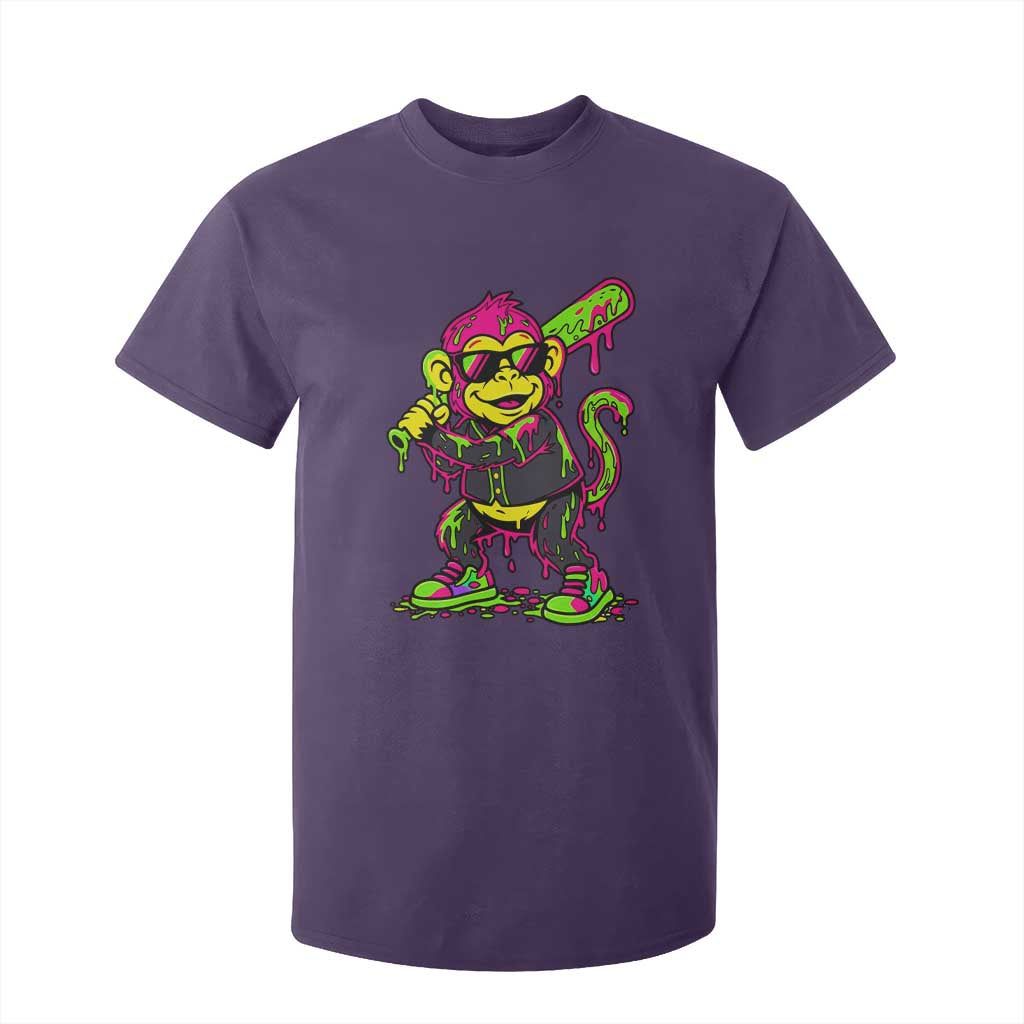 Neon Dripping Monkey Baseball Graphic T Shirt For Kid Ball Party Game Day Vibes TS02 Purple Print Your Wear