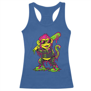 Neon Dripping Monkey Baseball Graphic Racerback Tank Top Ball Party Game Day Vibes TS02 Royal Blue Print Your Wear