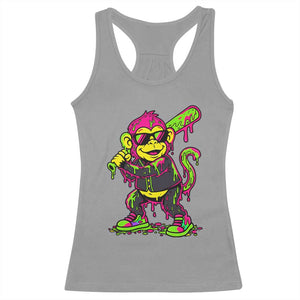 Neon Dripping Monkey Baseball Graphic Racerback Tank Top Ball Party Game Day Vibes TS02 Sport Gray Print Your Wear