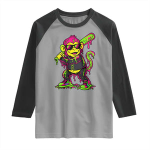 Neon Dripping Monkey Baseball Graphic Raglan Shirt Ball Party Game Day Vibes TS02 Sport Gray Black Print Your Wear