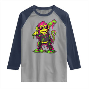Neon Dripping Monkey Baseball Graphic Raglan Shirt Ball Party Game Day Vibes TS02 Sport Gray Navy Print Your Wear