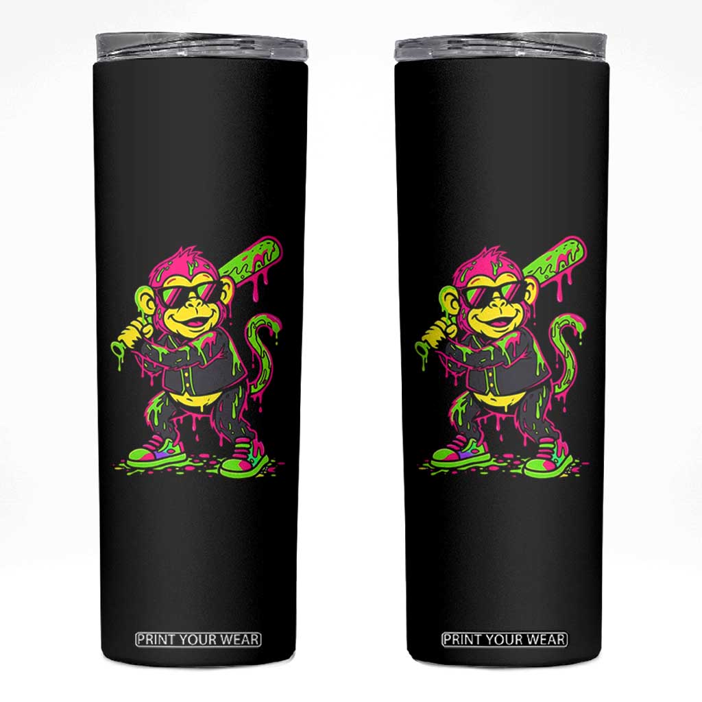 Neon Dripping Monkey Baseball Graphic Skinny Tumbler Ball Party Game Day Vibes TS02 Black Print Your Wear